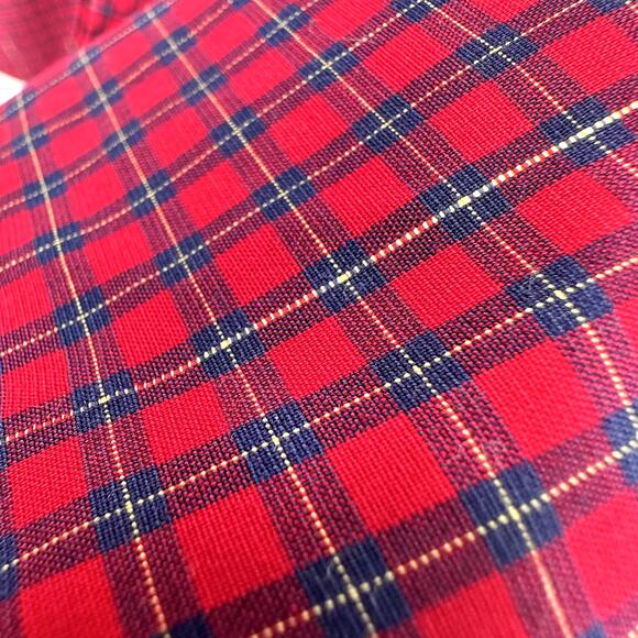 Talbots Blouse Womens 14 Red Blue Plaid Button Up Wrinkle Resistant Metallic - Picture 6 of 9